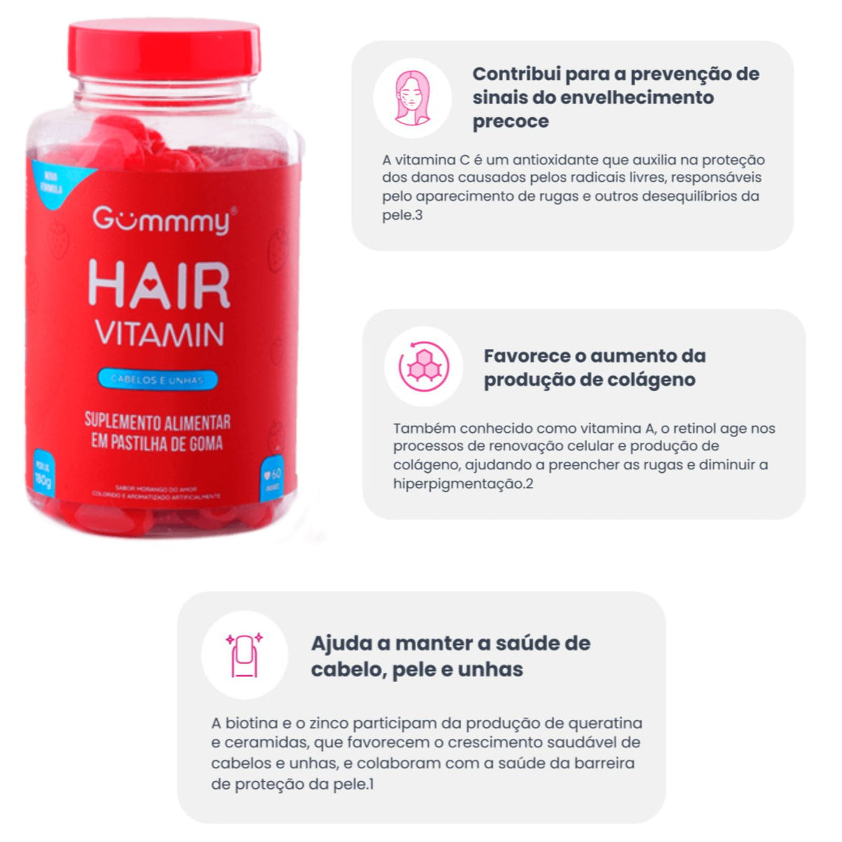 Gummy® Original Hair Vitamin Morango | 180g
