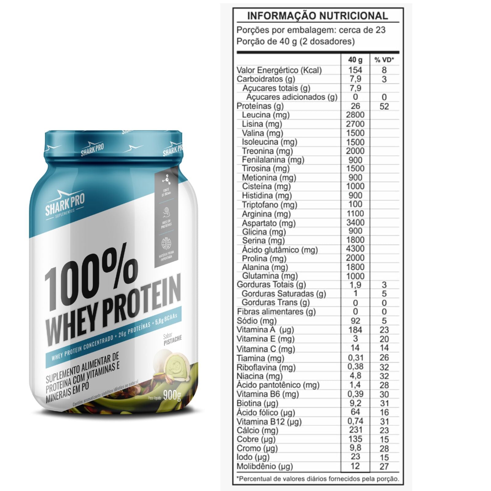 100% Whey Protein Concentrado Shark Pro Pistache | 900g