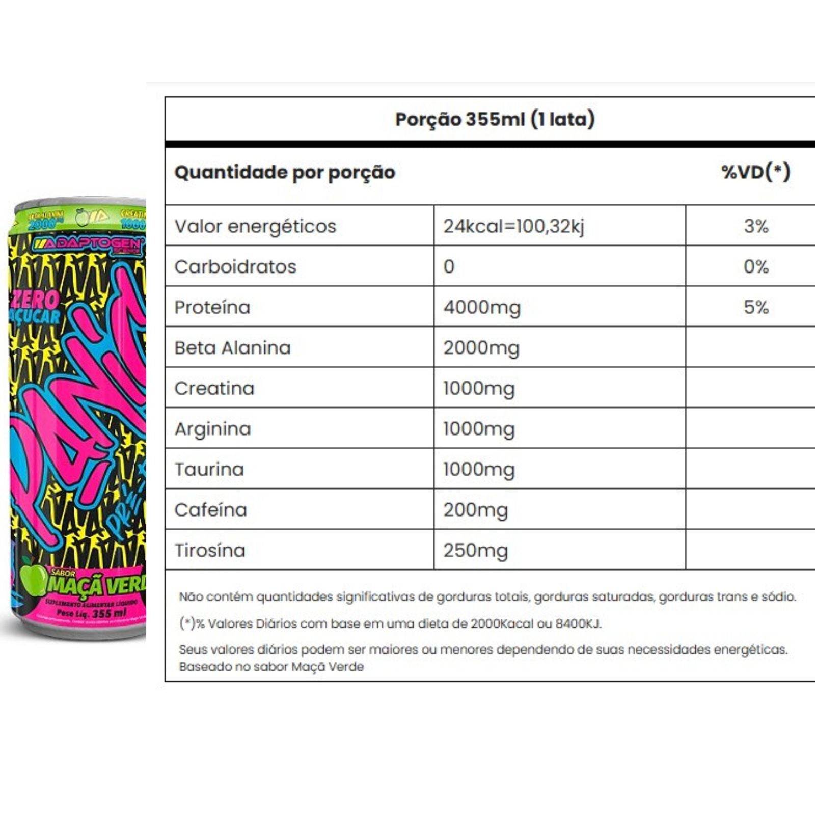 Energético Panic Pré Treino Maça Verde Adaptogen | 355ml