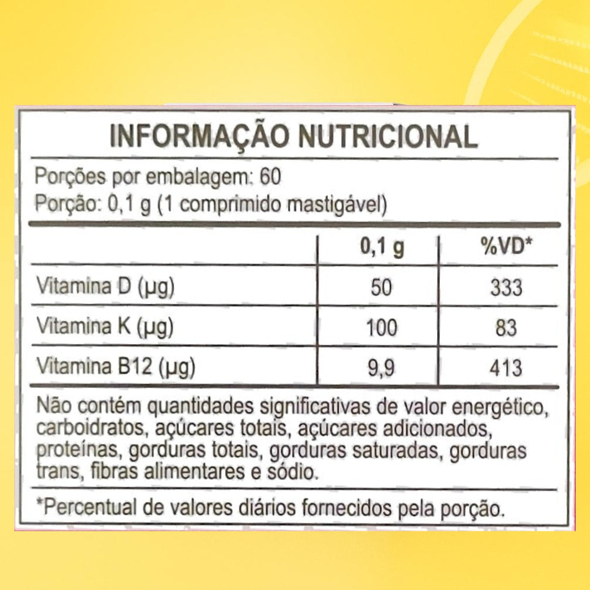 Vitamina D + K2 Mk7 + B12 Geovit Sabor Morango | 60 Comprimidos Mastigáveis