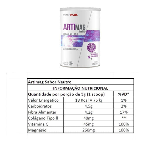 Kit | 2x Artimag Colágeno Tipo 2 Neutro ClinicMais | 150g