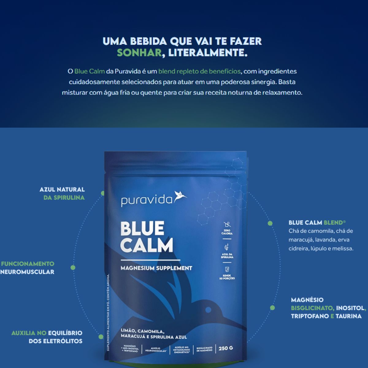 Blue Calm Magnesium Sabor Limão Maracujá Puravida | 250g