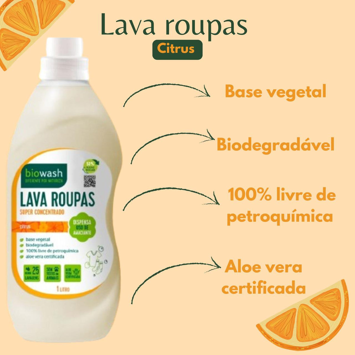 Lava Roupas Citrus 1 Litro Biowash Vegano Biodegradável