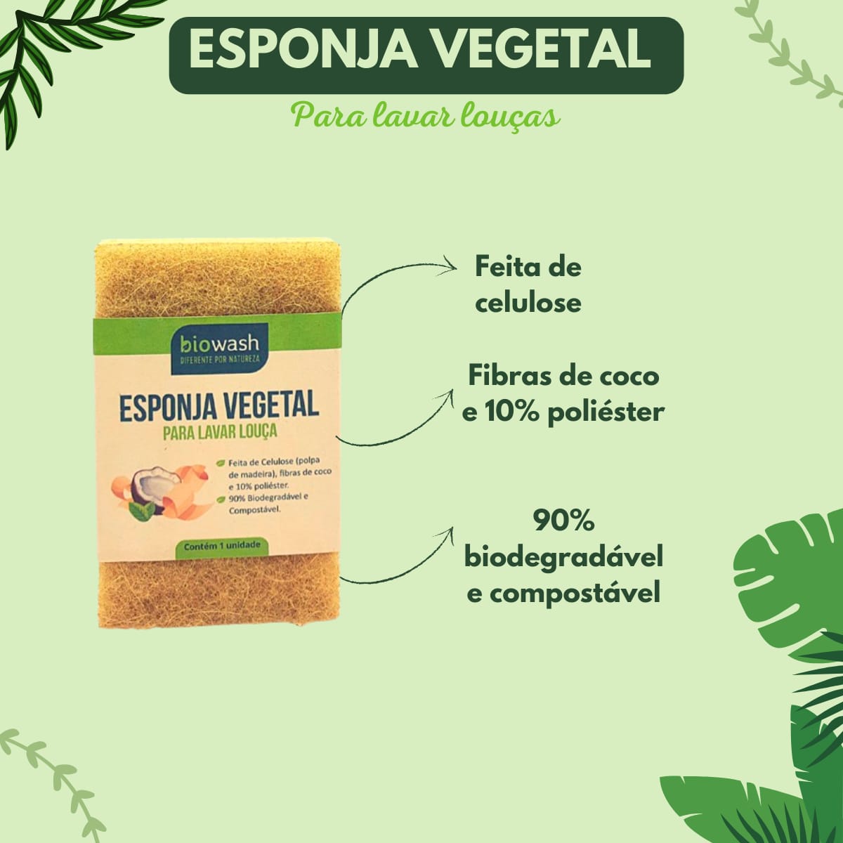 Esponja Vegetal Para Lavar Louça Biodegradável Biowash