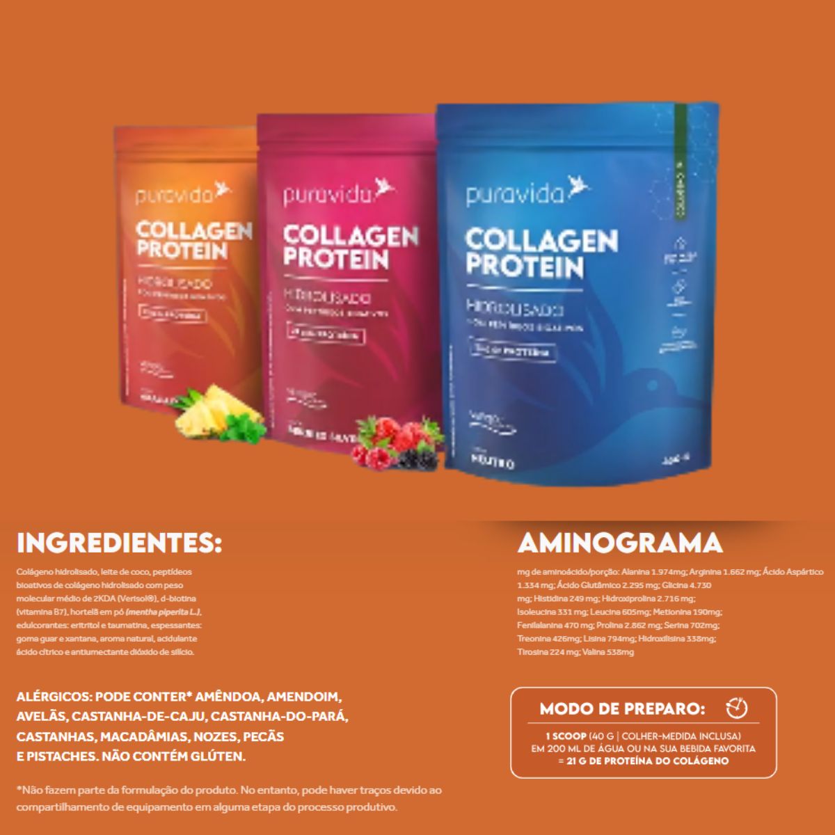Collagen Protein Puravida Abacaxi e Horletã | 450g