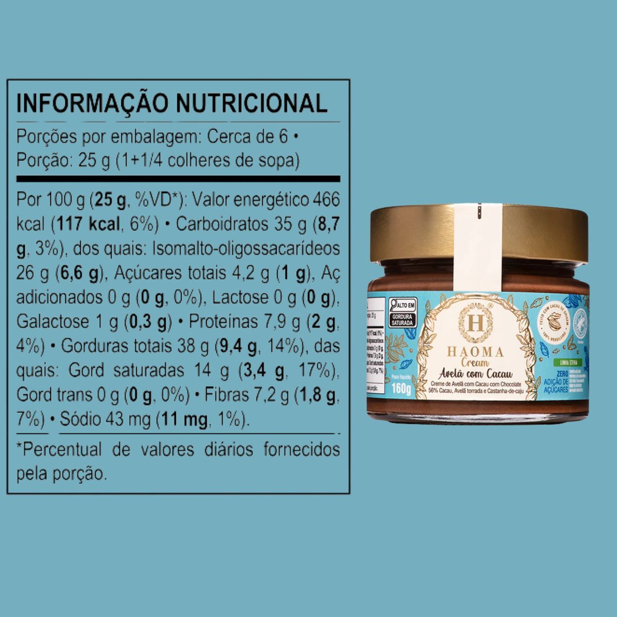 Haoma Cream Creme com Stevia Avelã com Cacau | 160g