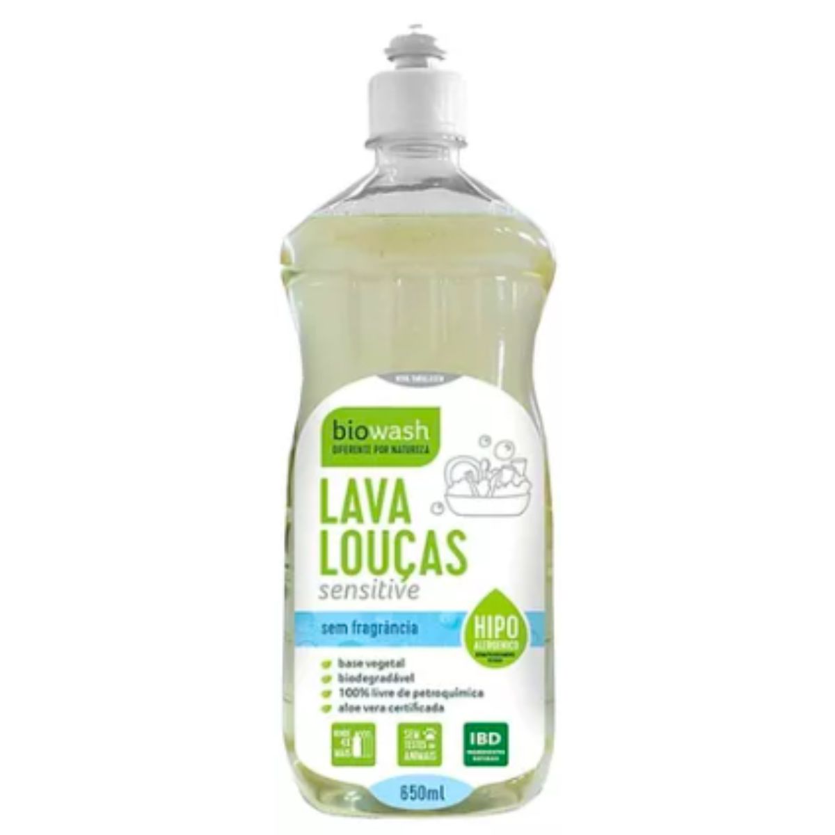 Detergente Lava Louças Sensitive Sem Fragância Biowash | 650ml