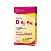 Vitamina D + K2 Mk7 + B12 Geovit Sabor Morango | 60 Comprimidos Mastigáveis