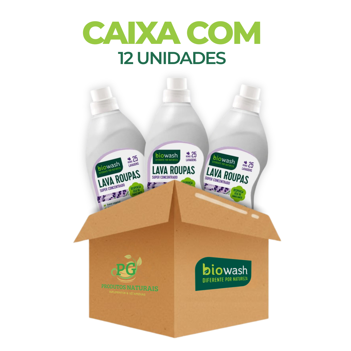 Caixa c/ 12 Lava Roupas Lavanda Biodegradável Biowash 1l