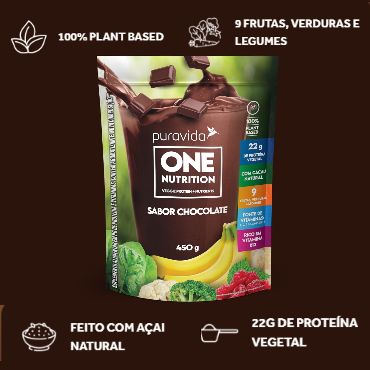 One Nutrition Veggie Protein + Nutrients Sabor Chocolate Puravida | 450g