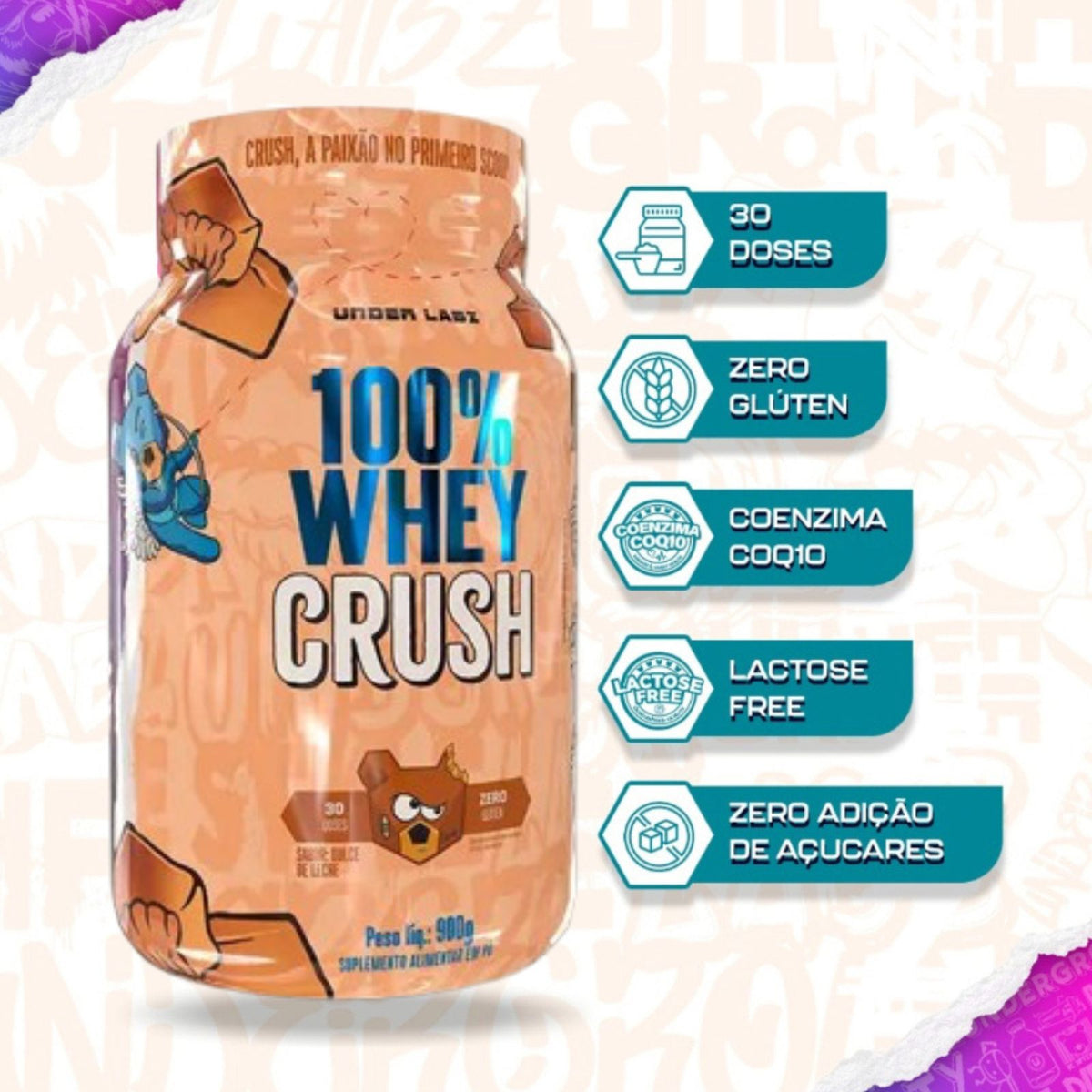 100% Whey Crush Under Labz Sabor Doce de Leite | 900g