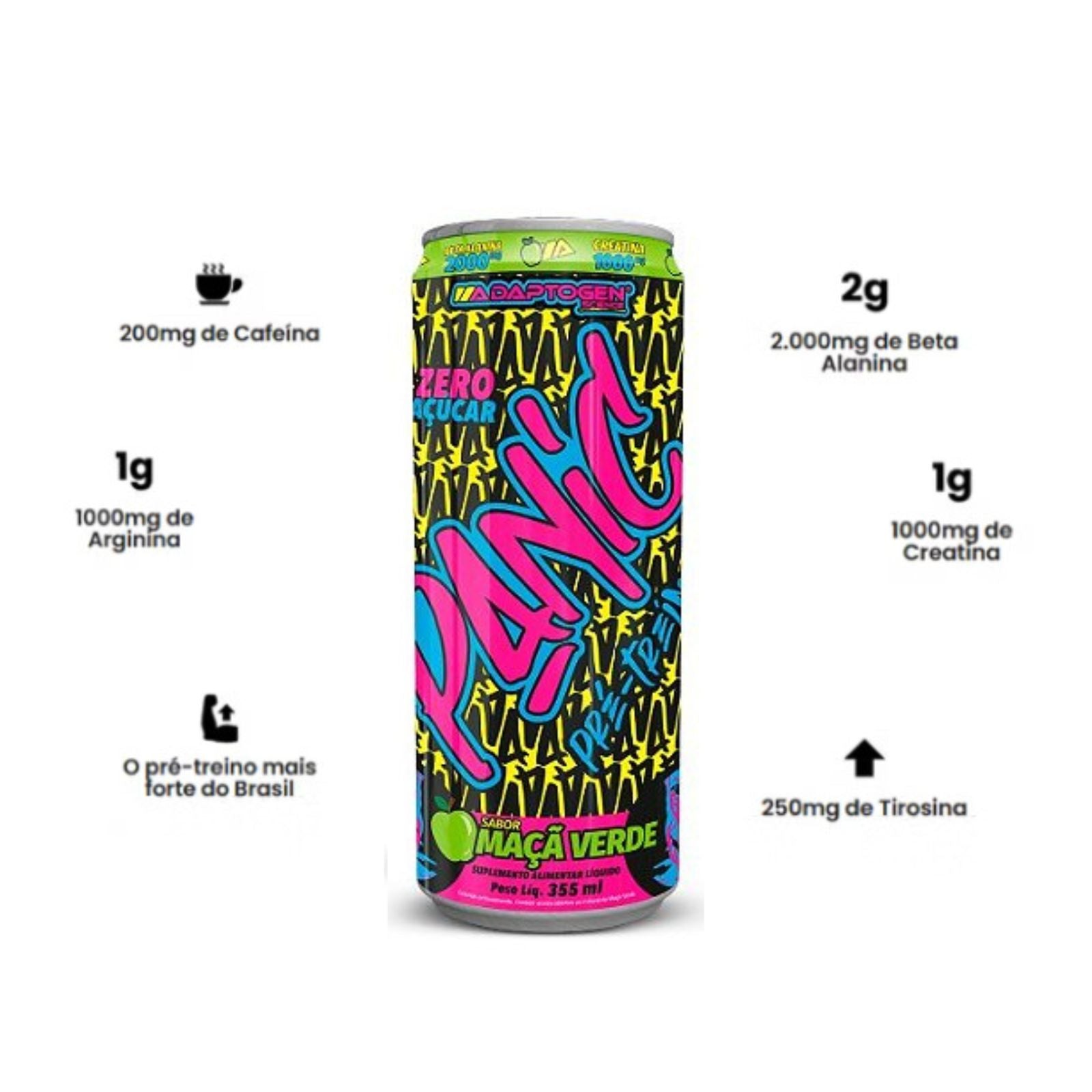Energético Panic Pré Treino Maça Verde Adaptogen | 355ml