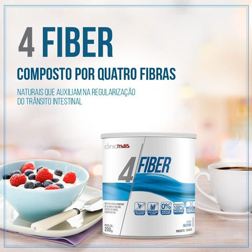 Kit | 3x 4 Fiber Suplemento Alimentar com Fibras ClinicMais | 200g