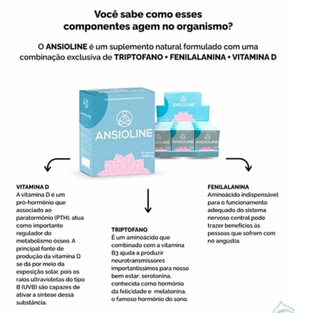 Ansioline Suplemento Alimentar combate Ansiedade | 60 cápsulas