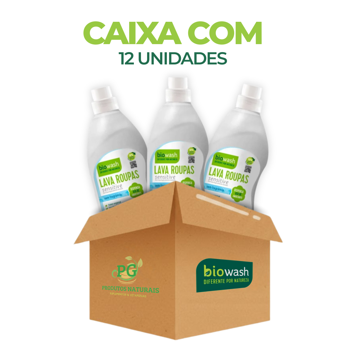 Caixa c/ 12 Lava Roupas Sensitive 1 Litro Biowash Vegano Biodegradável