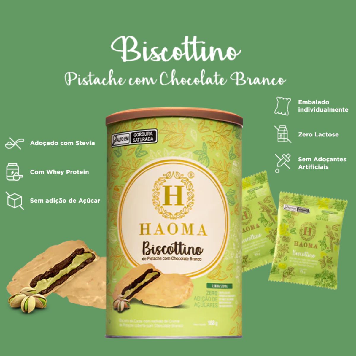Biscottino Pistache com Chocolate Branco Haoma Linha Stevia | 168g
