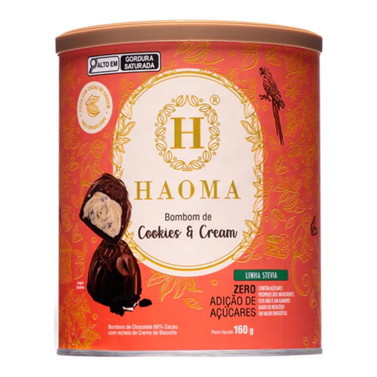 Bombom de Cookies e Cream Linha Stevia Zero Açúcar Haoma | 200g