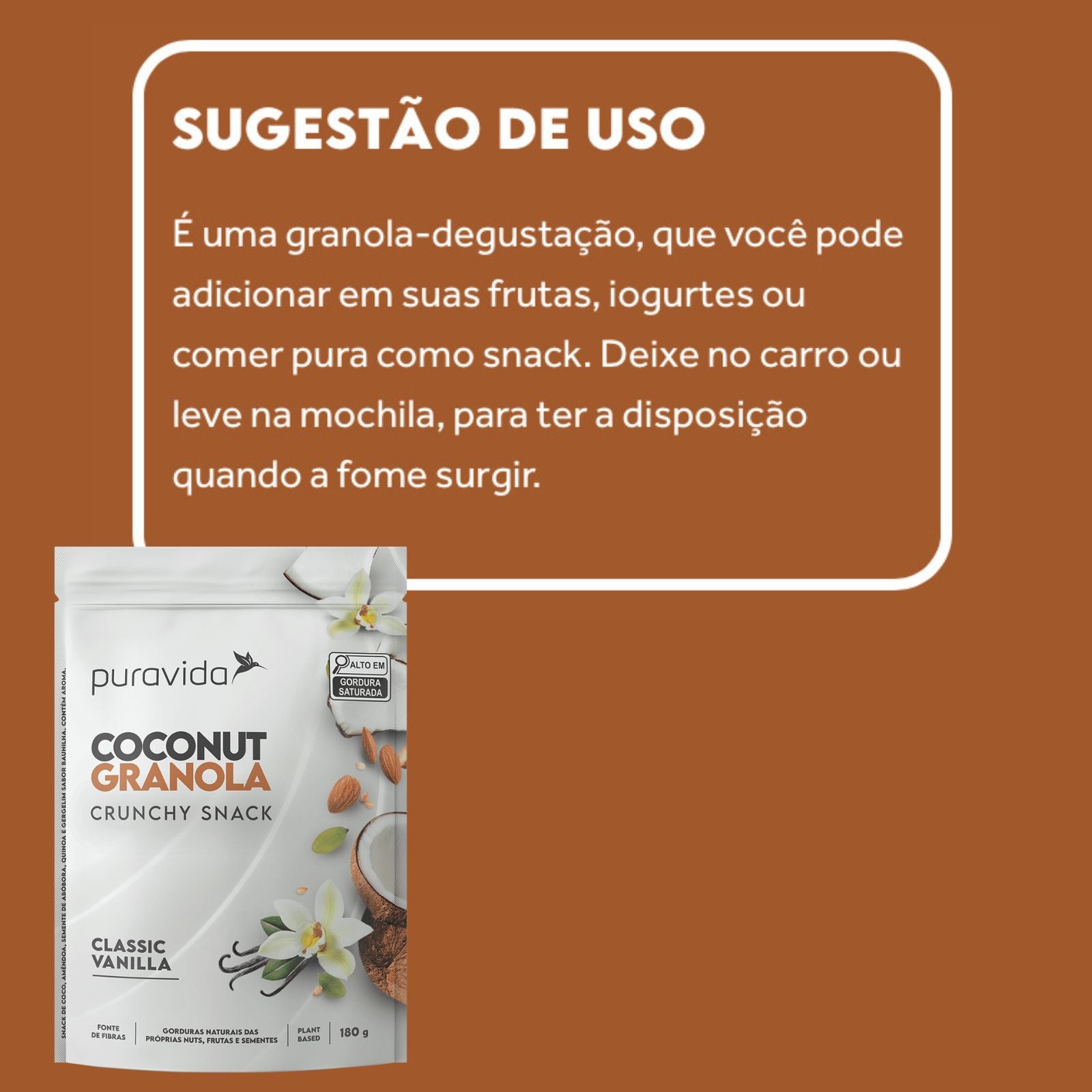 Coconut Granola Crunchy Snack Puravida Baunilha | 180g
