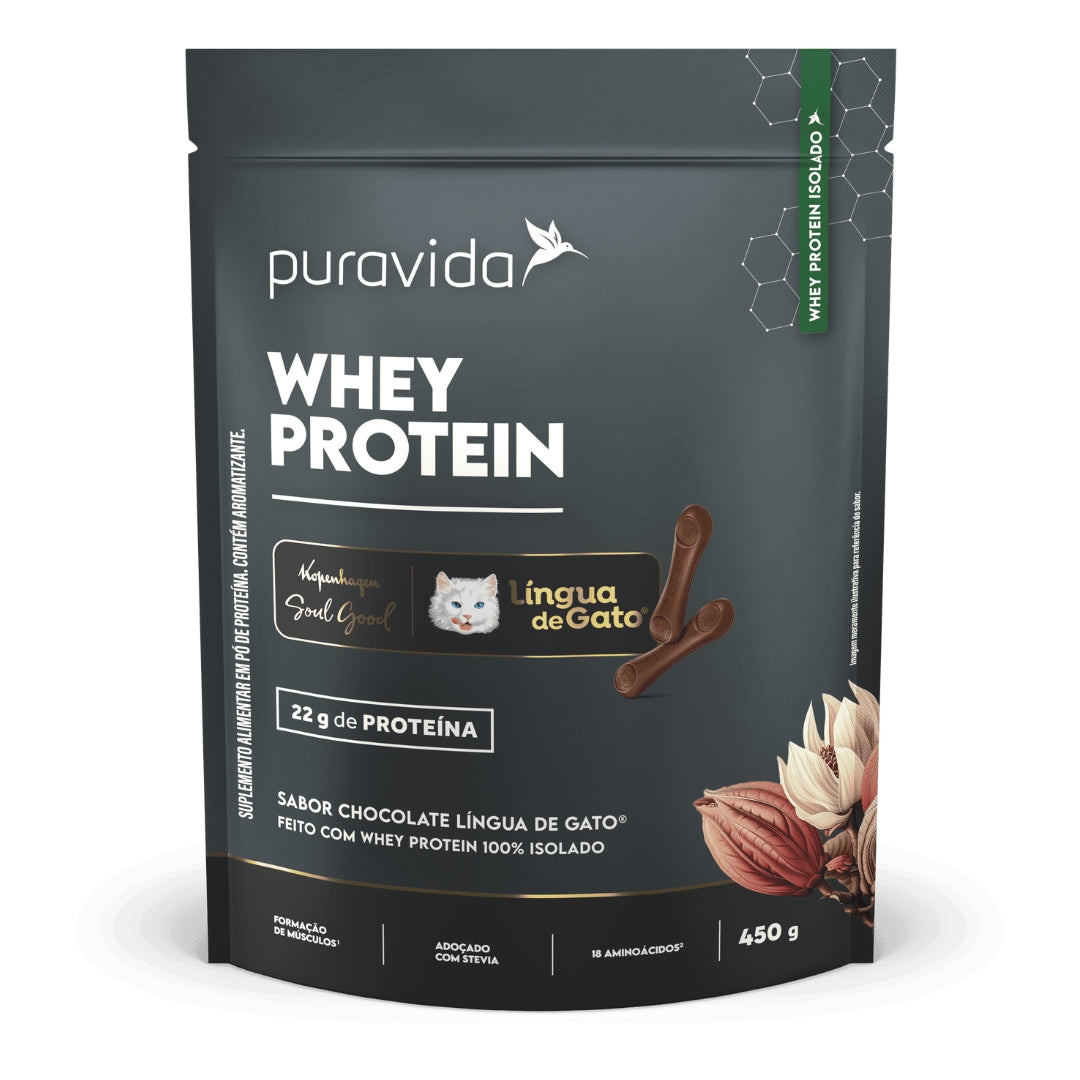 Whey Protein 100% Isolado Chocolate Língua de Gato Puravida | 450g