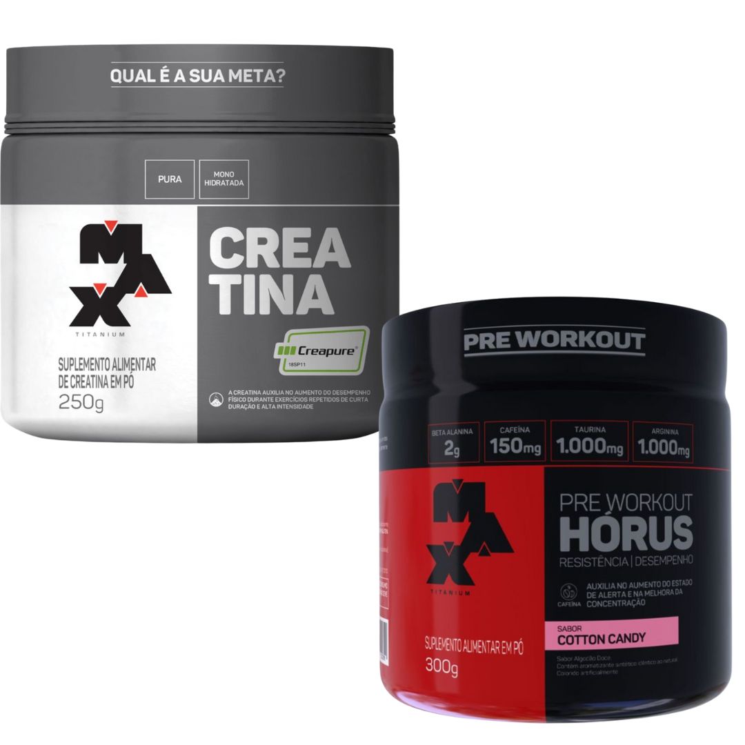 Kit Creatina Creapure 250g + Hórus Cotton Candy 300g Max Titanium