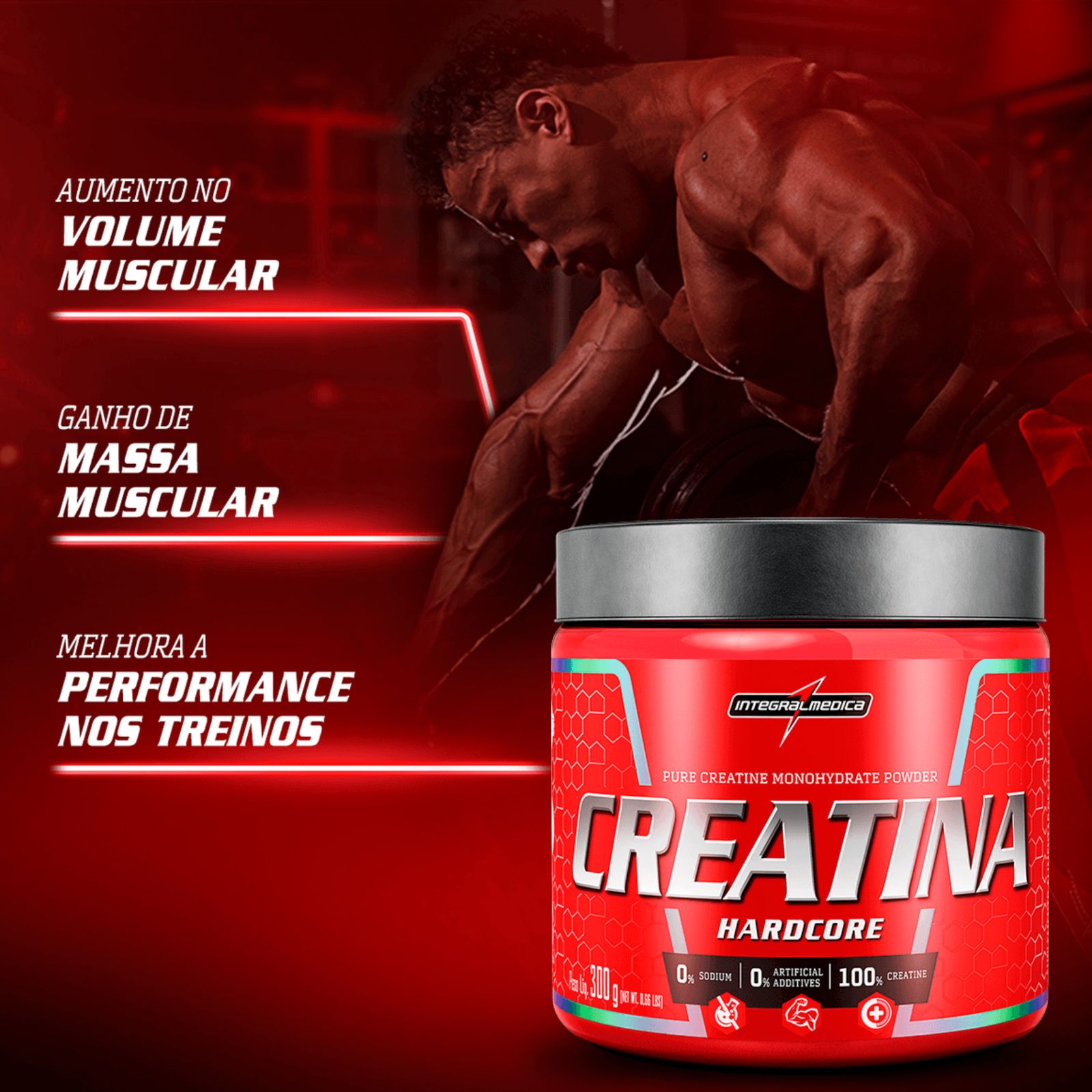 Creatina 100% Pura Hardcore Integralmedica | 300g