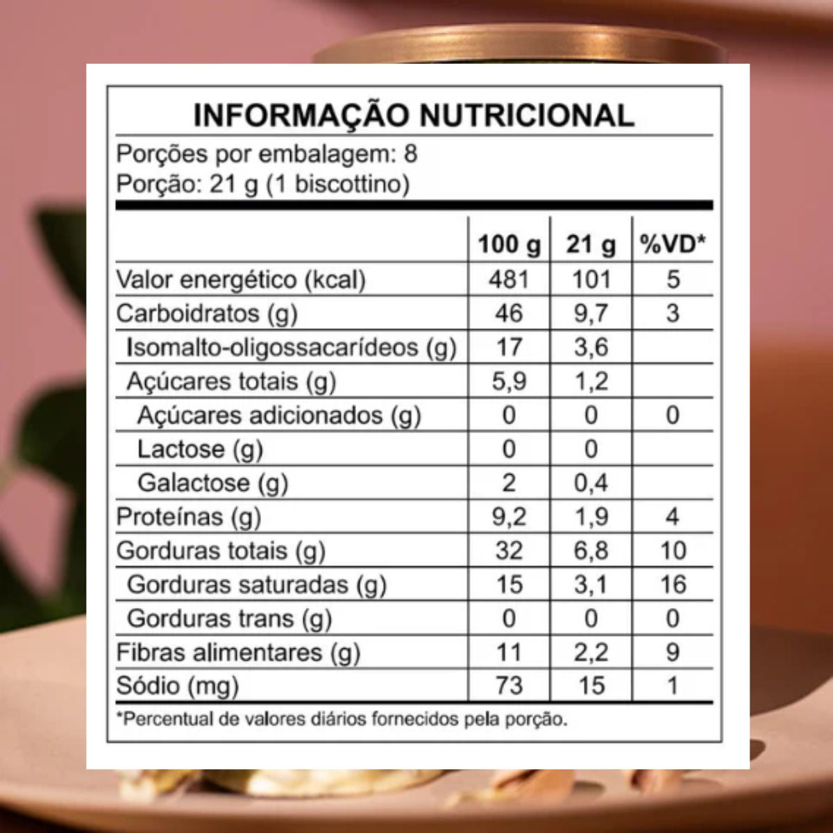 Biscottino Pistache com Chocolate Branco Haoma Linha Stevia | 168g