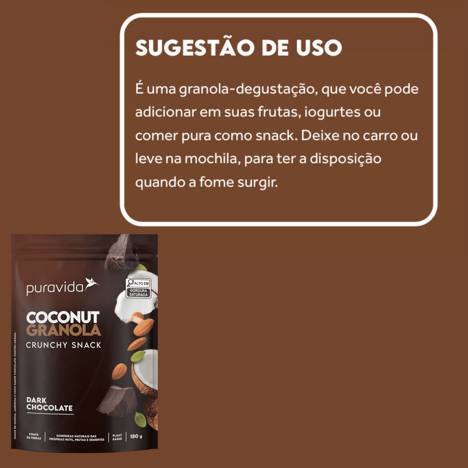 Coconut Granola Crunchy Snack Puravida Dark Chocolate | 180g