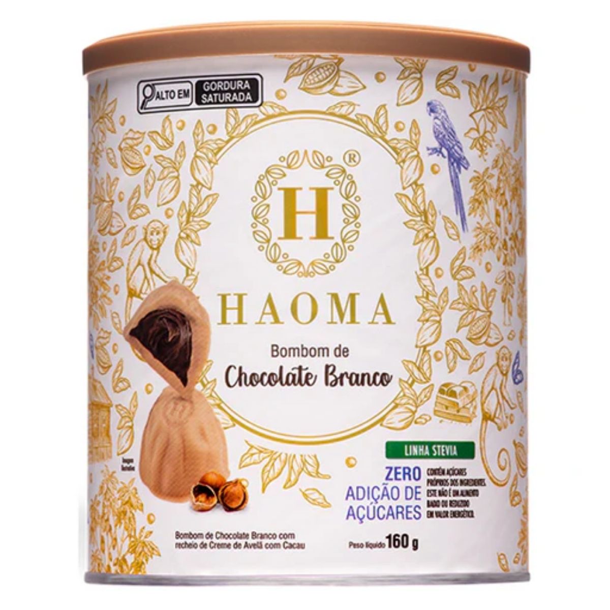 Bombom de Chocolate Branco Linha Stevia Zero Açúcar Haoma | 200g