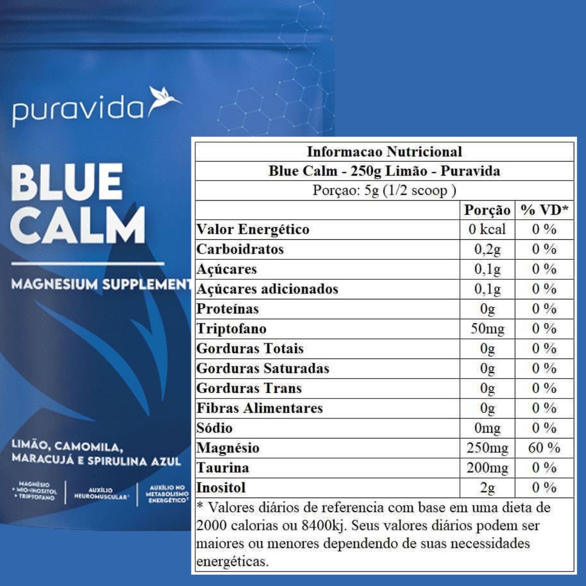Blue Calm Magnesium Sabor Limão Maracujá Puravida | 250g