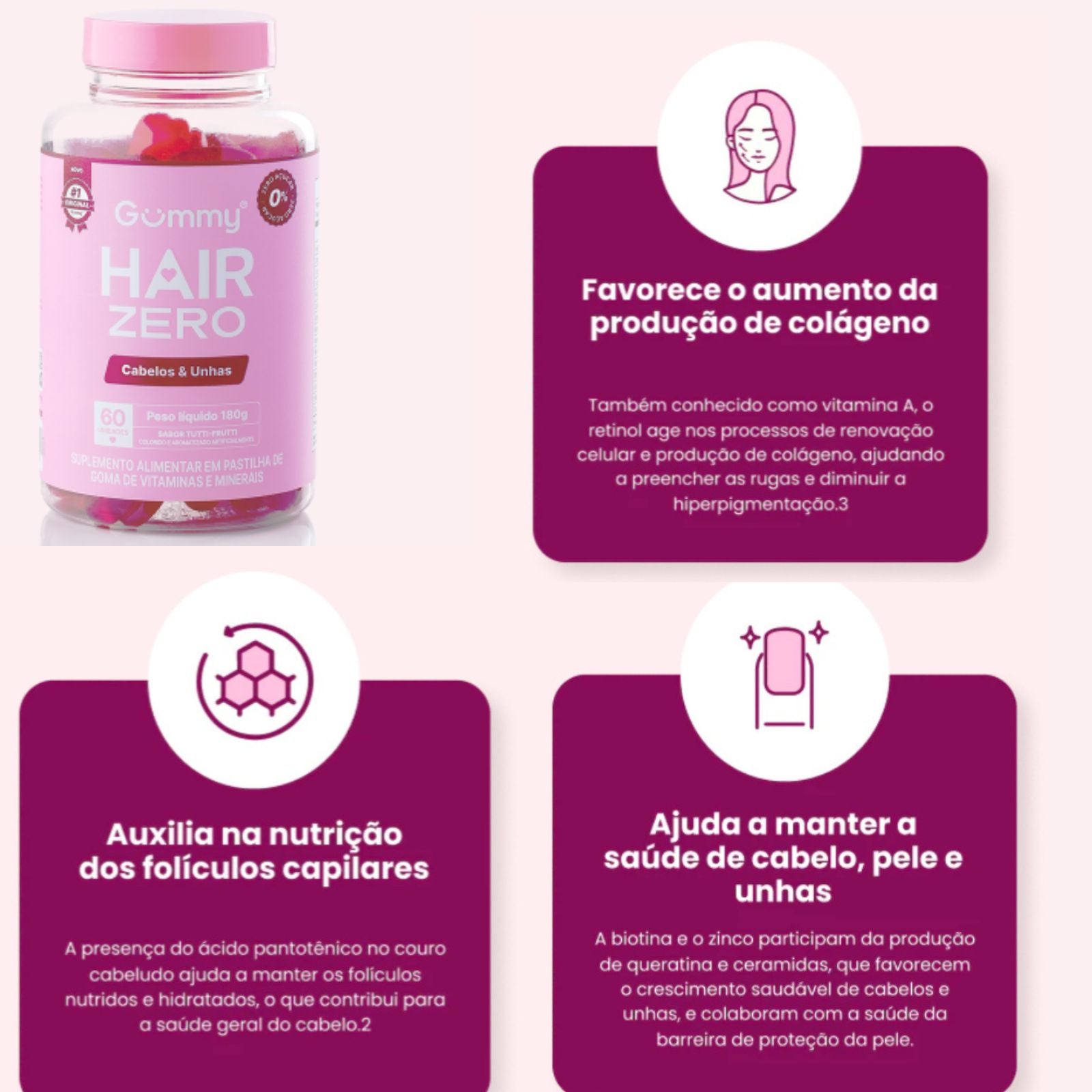 Gummy® Original Hair Zero Açúcar Vitamin Tutti Frutti | 180g