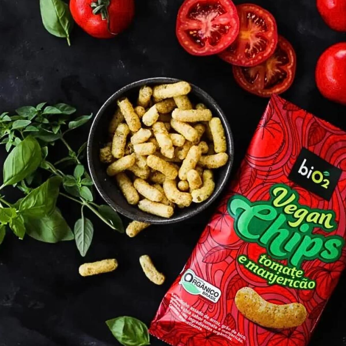 Salgadinho Assado Orgânico Vegan Chips Sabor Tomate Manjericão BiO2 | 40g