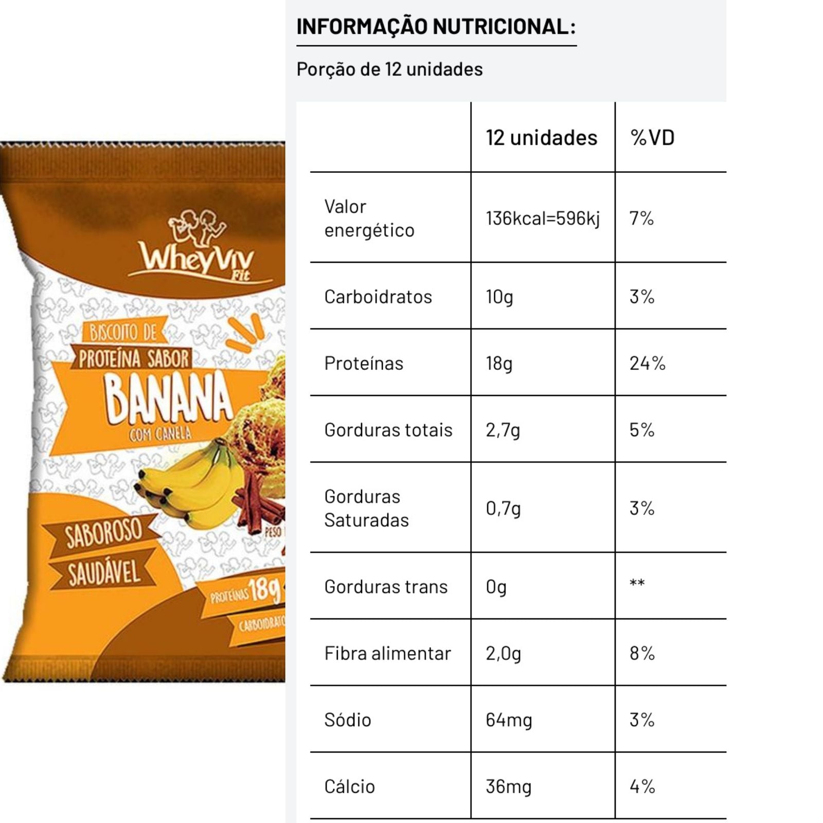 Biscoito de Proteína WheyViv Fit Sabor Banana | 45g