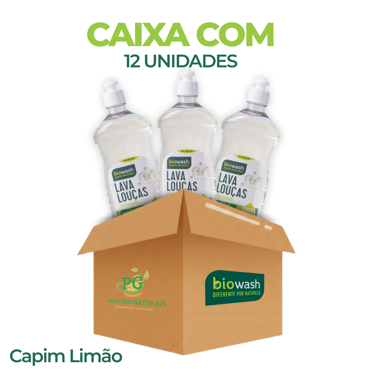 Caixa c/ 12 Detergente Lava Louças Capim Limão Biowash | 650ml
