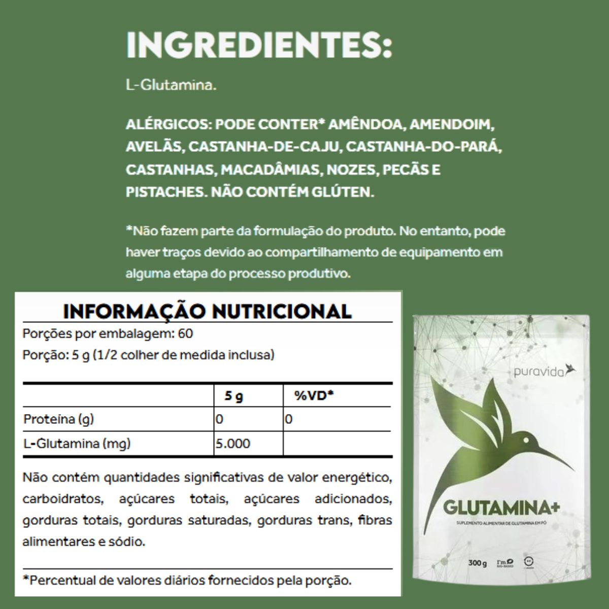 Glutamina Puravida de Alta Qualidade | 300g