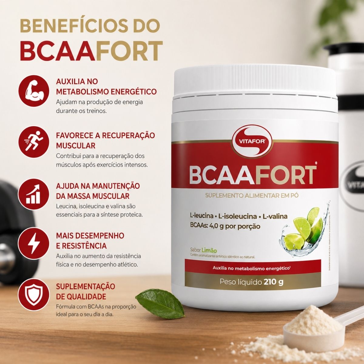 BCAA Fort Sabor Limão Vitafor | 210g