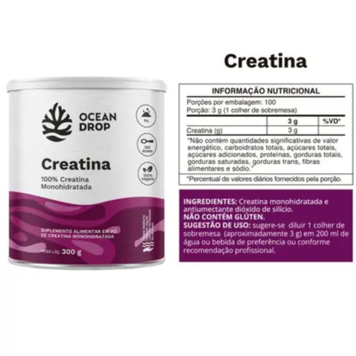 Creatina Monohidratada 100% Creatina Ocean Drop | 300g