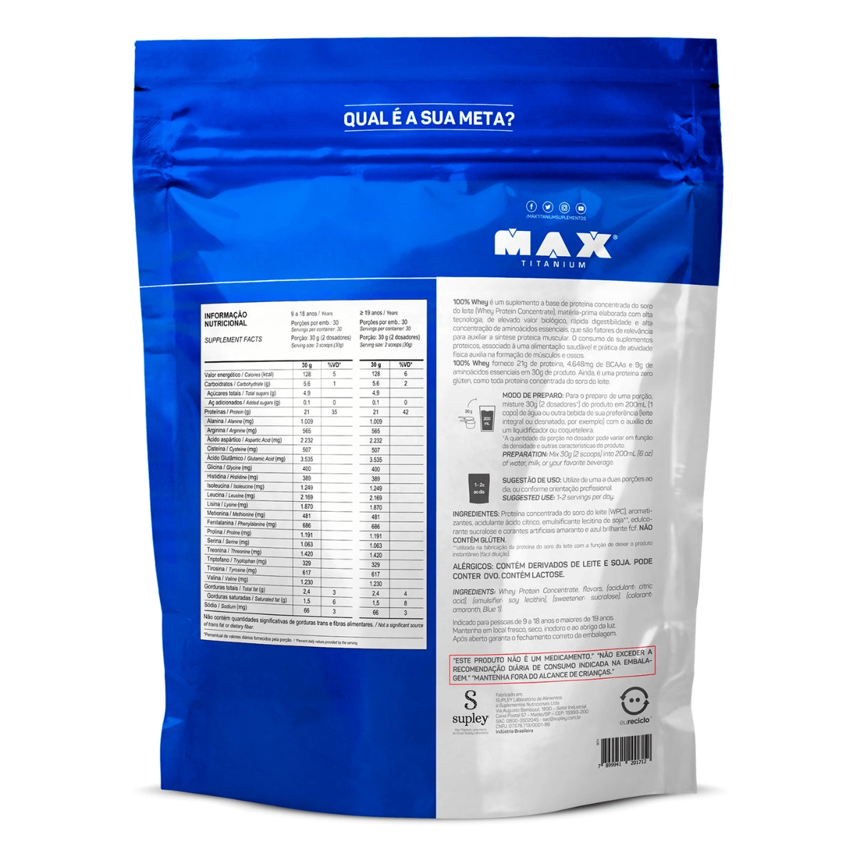 100% Whey Max Titanium Morango | 900g