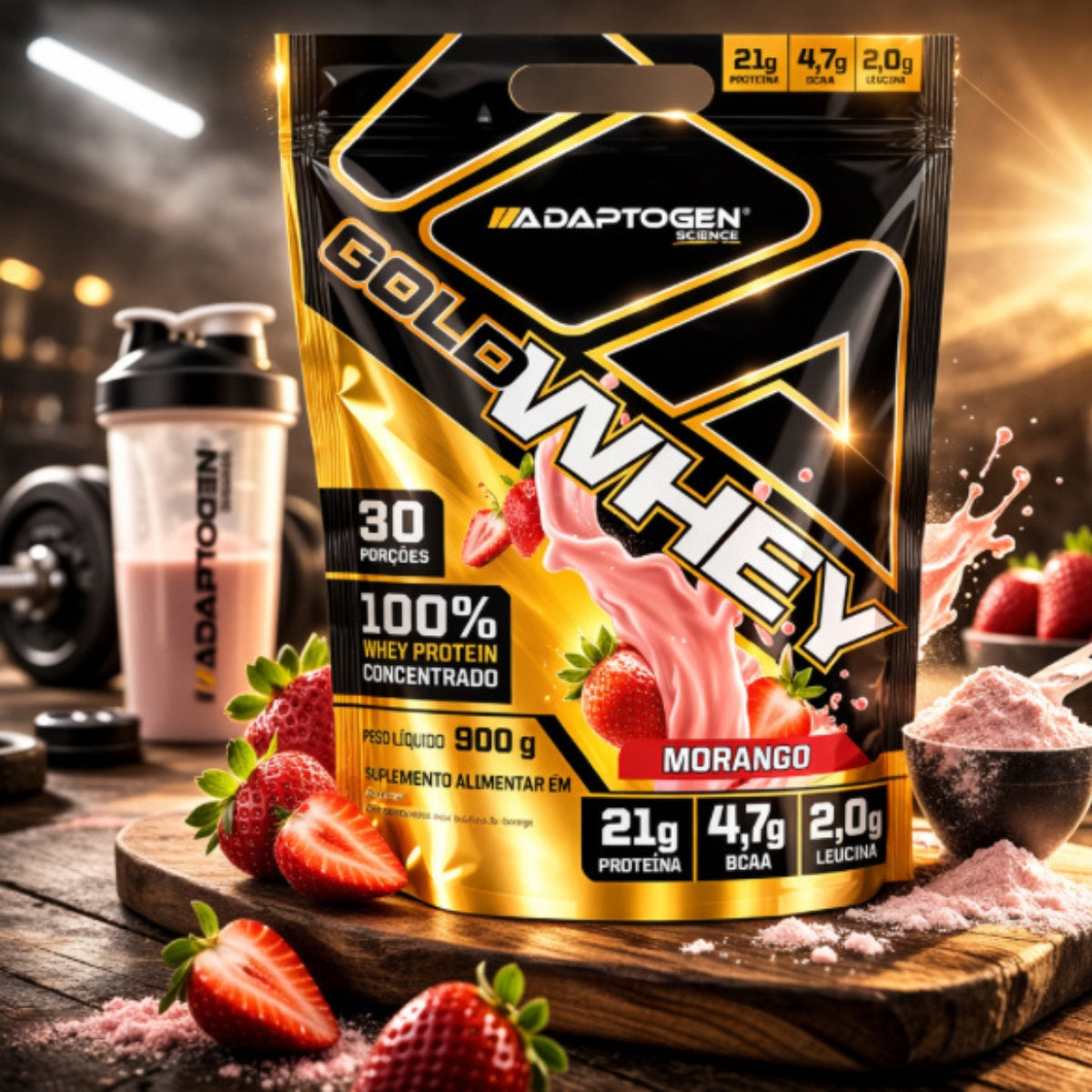 Gold Whey Adaptogen Sabor Morango | 900g