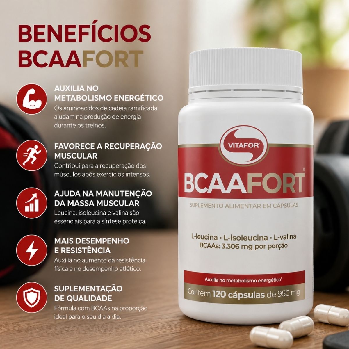 BCAA Fort 868mg Vitafor | 120 cápsulas