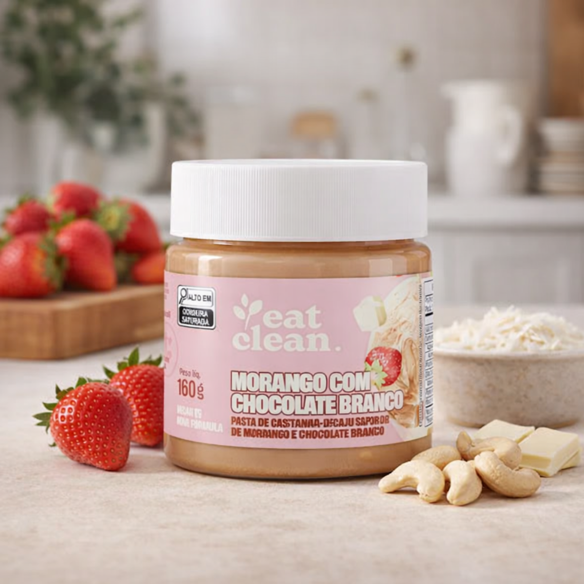 Pasta de Castanha de Caju Morango com Chocolate Branco Eat Clean | 160g