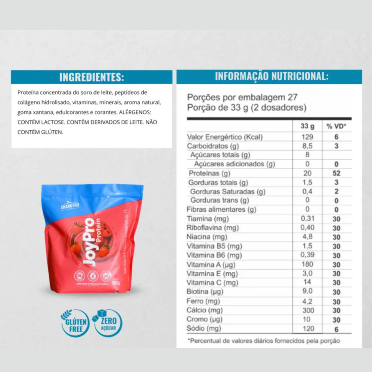 JoyPro Protein Sabor Morango com Framboesa Shark Pro | Refil 900g