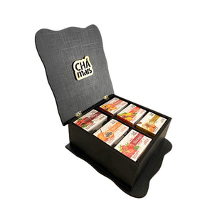 Kit | Caixa De Chá Preta Articulável com 6 Divisórias + 6 Chás | Chámais