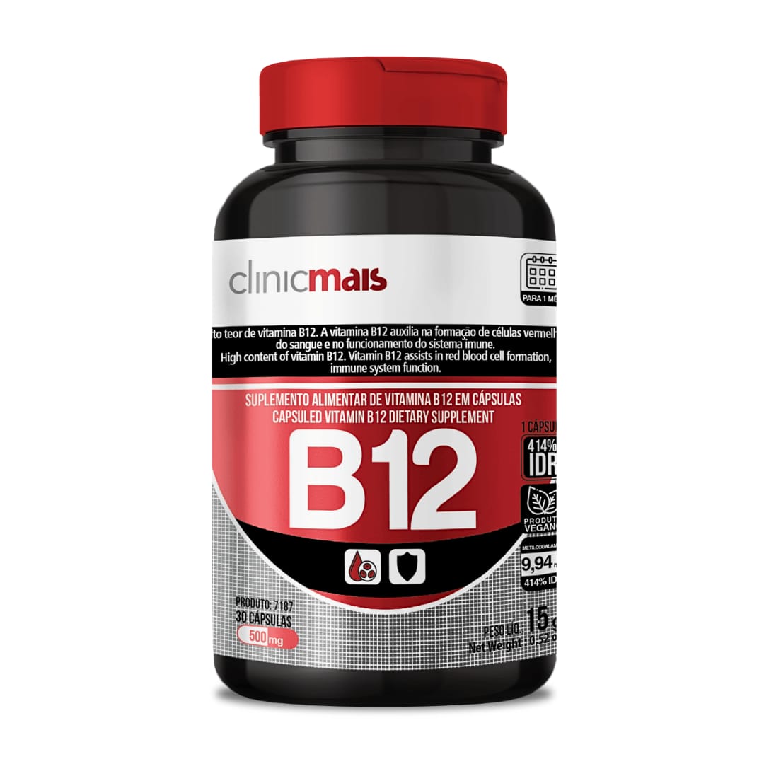 Vitamina B12 9,94mg Vegana Clinicmais | 30 cápsulas