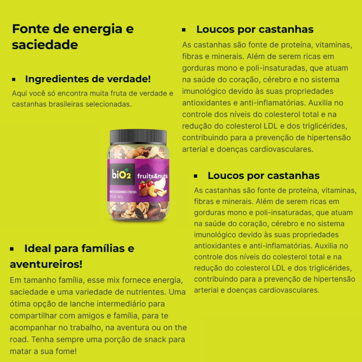 Mix de Castanhas e Frutas Fruits & Nuts BiO2 | Pote 450g