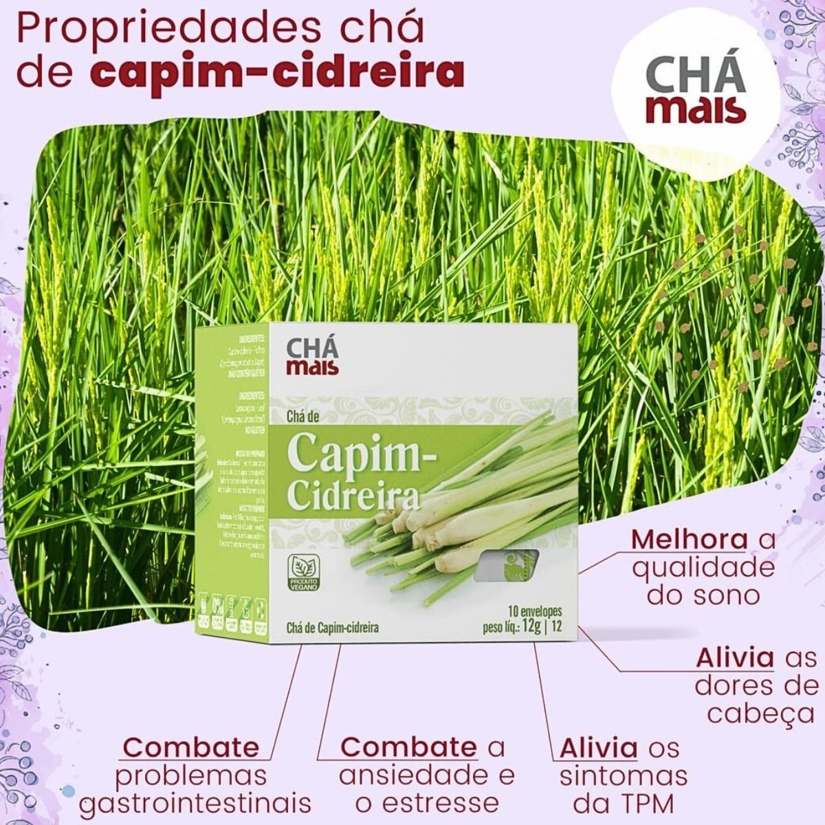 Chá Capim Cidreira Chá Mais | 10 sachês 12g