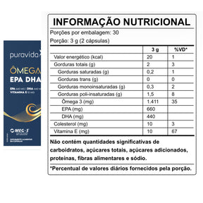 Ômega 3 MEG-3 Puravida 660 EPA 440 DHA | 60 Cápsulas