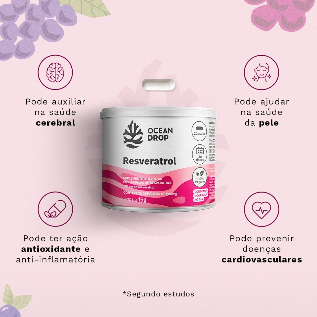 Resveratrol 500mg Ocean Drop | 30 cápsulas