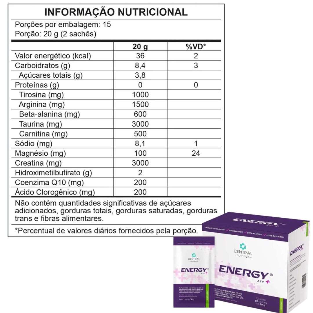 ENERGY® ATP ✚ Central Nutrition Sabor Tangerina | 30 Sachês de 10g