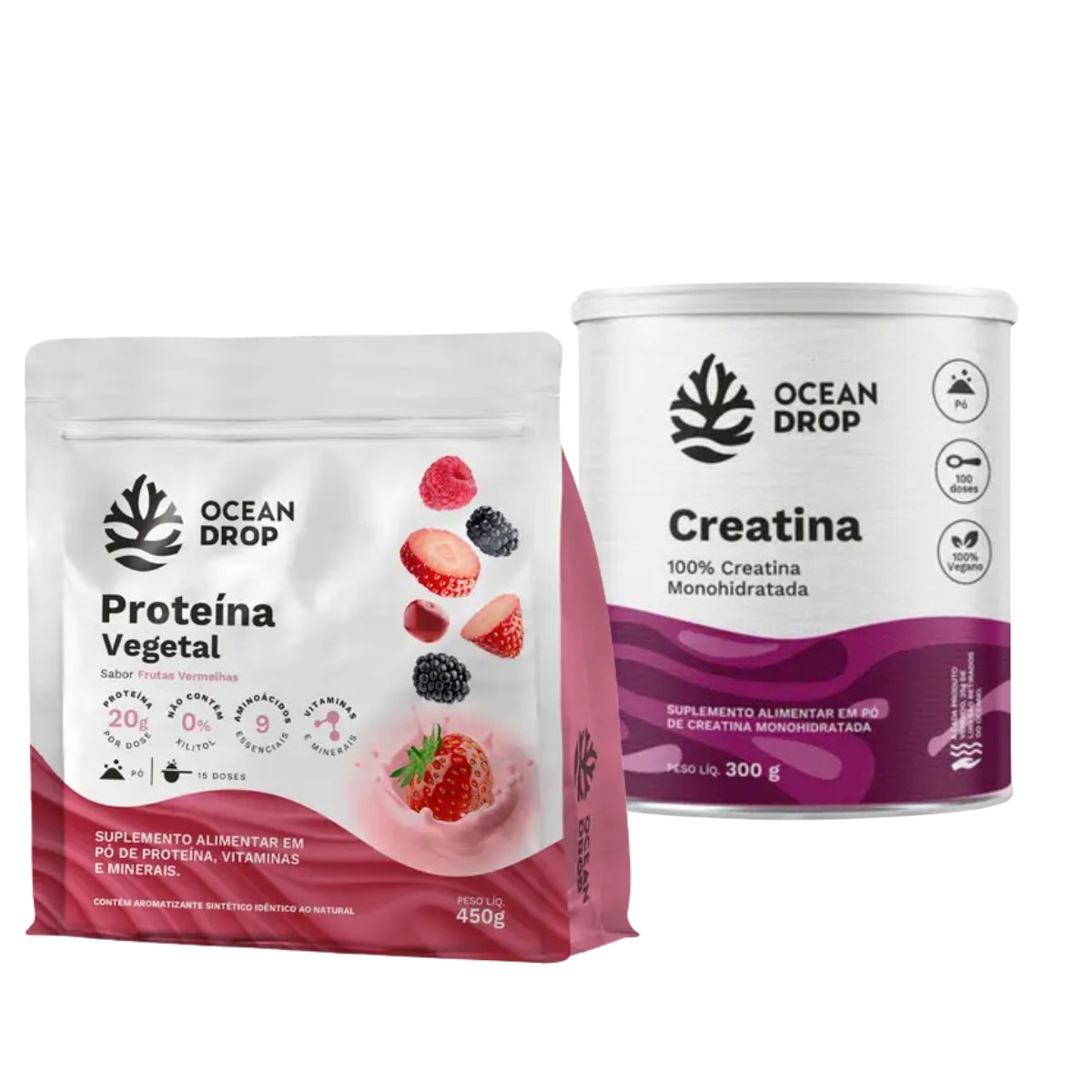 Kit Proteína Vegetal Frutas Vermelhas 450g + Creatina 300gOcean Drop