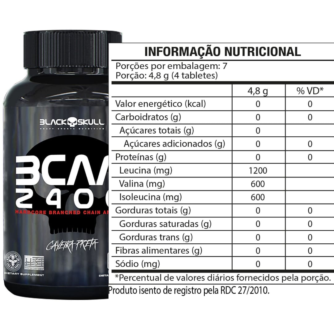 BCAA 2400 |Aminoácidos | Black Skull |30 Tablets